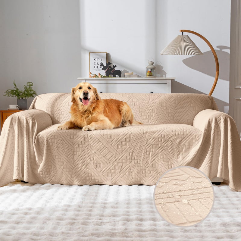 YUEANG Waterproof Couch Cover, Reversible, Pet-Friendly, Washable and Anti-Slip Couch Covers for Sofa Protection with 3 Cushions, Sofa Slipcovers for Dogs and Cats (71Ã—118in/Khaki) - Image 1
