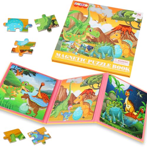 NASHRIO Magnetic Puzzles for Kids Ages 46 20Piece Travel Toys Dinosaur Toddler Puzzles Ages 24 Educational Learning Magnets Ideal Road Trip Activities Toys for 2 3 4 5 6 Boys and Girls - Image 1
