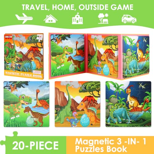 NASHRIO Magnetic Puzzles for Kids Ages 46 20Piece Travel Toys Dinosaur Toddler Puzzles Ages 24 Educational Learning Magnets Ideal Road Trip Activities Toys for 2 3 4 5 6 Boys and Girls - Image 5
