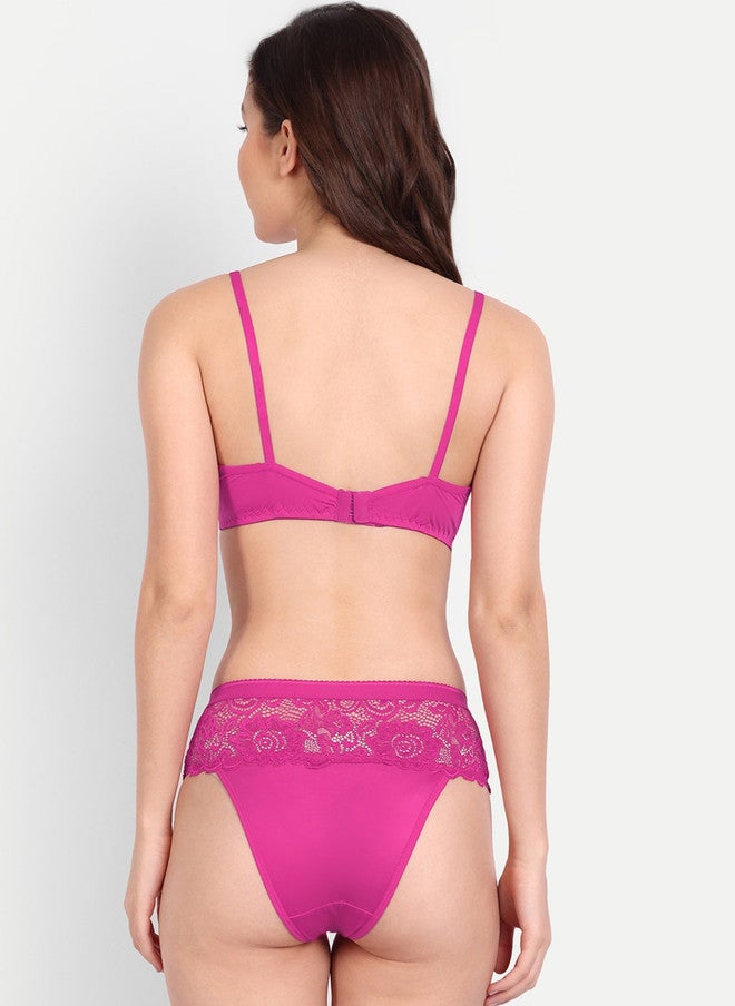 FIMS Pack Of 2 Self Design Lace Lingerie Set - Pink and Maroon - Image 4