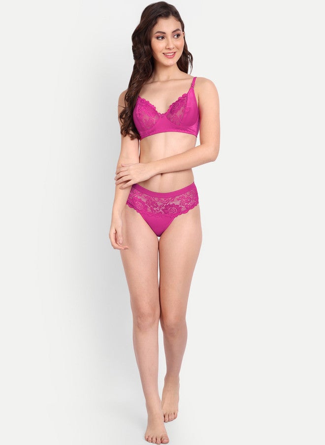 FIMS Pack Of 2 Self Design Lace Lingerie Set - Pink and Maroon - Image 5
