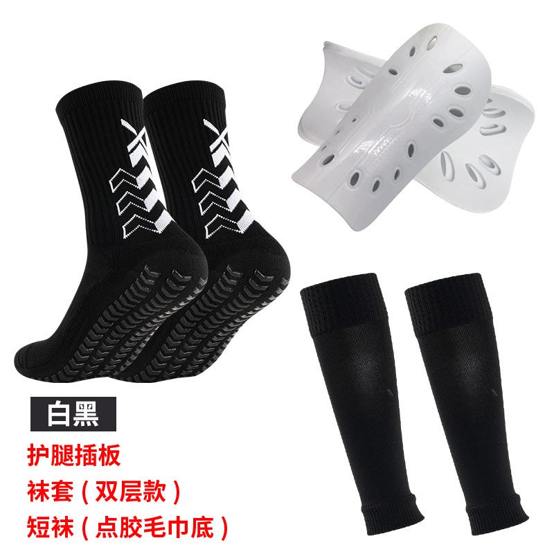 Generic Amazon cross-border dispensing football socks mid-calf elastic socks sports protective baffle Stadium equipment suit wholesale Black socks + socks + white flapper