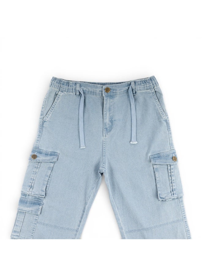 MARWAN Boys Denim Cargo Pants with Elastic Waistband & Drawstring | Indigo Denim | Multi-Pocket Casual Long Pants - Image 3
