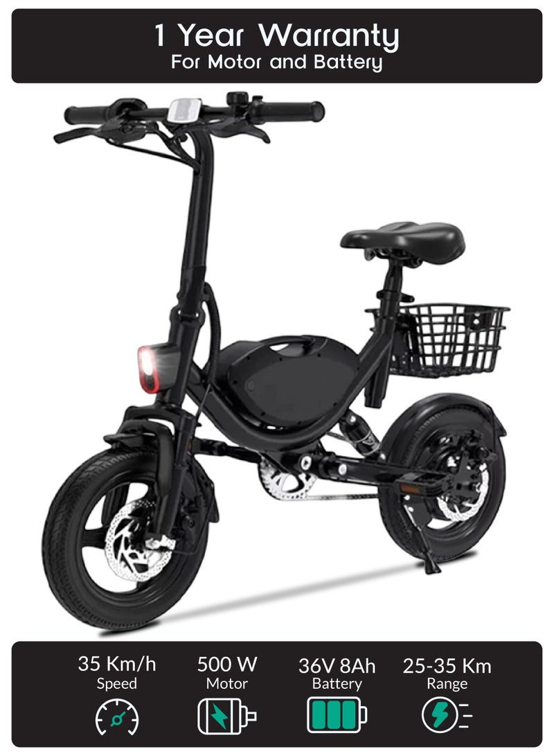 ويندهورس دراجة كهربائية Windhorse W3 قابلة للطي بقوة 500 واط للبالغين، بطارية 36 فولت 8 أمبير، سرعة تصل إلى 35 كم/س، مدى 19–35 كم، عجلات 14 إنش، نظام تعليق مزدوج، فرامل قرصية، سلة أمامية - Image 1