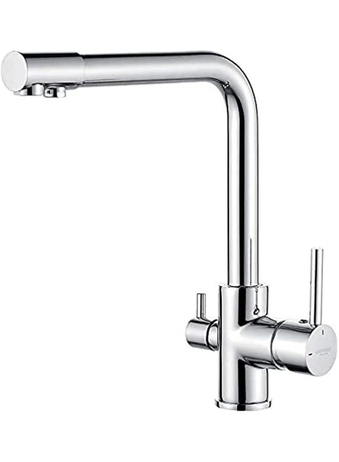 Grifema  Grifería De Cocina-G4003 3 In1 Kitchen Mixer Tap With Drinking Filtered Water Outlet, Dual Lever Water Sink Tap, 3/8 Inch Hose, Chrome  - Image 1