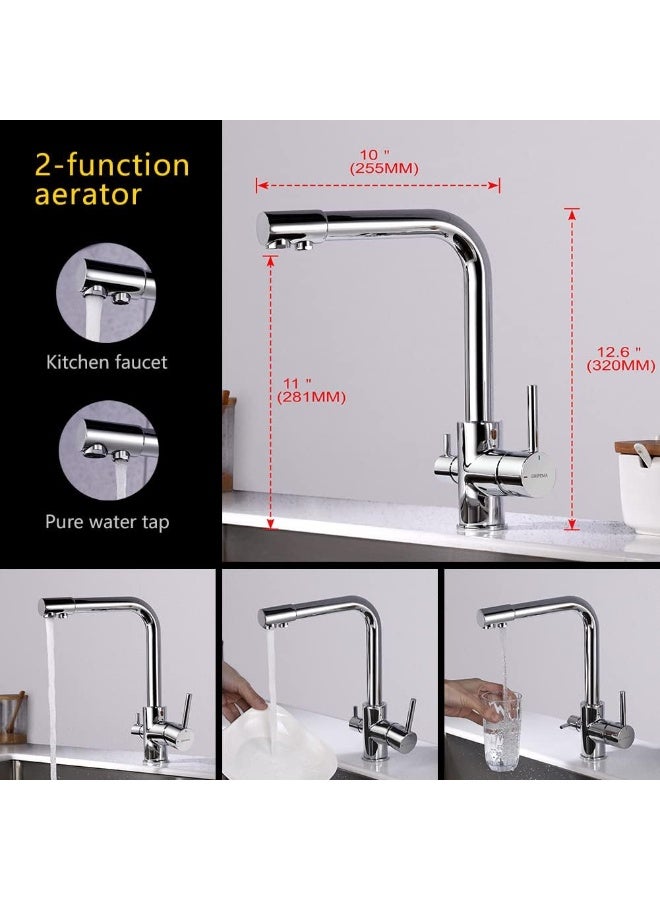 Grifema  Grifería De Cocina-G4003 3 In1 Kitchen Mixer Tap With Drinking Filtered Water Outlet, Dual Lever Water Sink Tap, 3/8 Inch Hose, Chrome  - Image 5