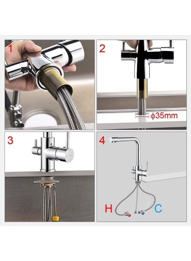 Grifema  Grifería De Cocina-G4003 3 In1 Kitchen Mixer Tap With Drinking Filtered Water Outlet, Dual Lever Water Sink Tap, 3/8 Inch Hose, Chrome  - Image 3