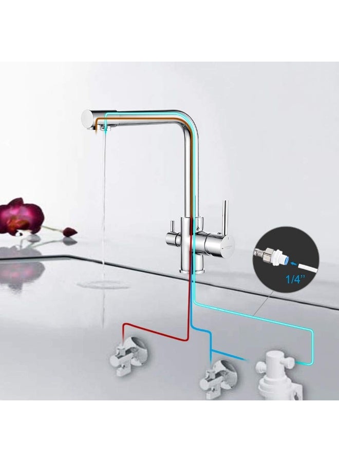 Grifema  Grifería De Cocina-G4003 3 In1 Kitchen Mixer Tap With Drinking Filtered Water Outlet, Dual Lever Water Sink Tap, 3/8 Inch Hose, Chrome  - Image 4