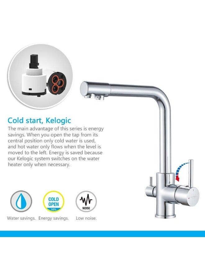 Grifema  Grifería De Cocina-G4003 3 In1 Kitchen Mixer Tap With Drinking Filtered Water Outlet, Dual Lever Water Sink Tap, 3/8 Inch Hose, Chrome  - Image 2