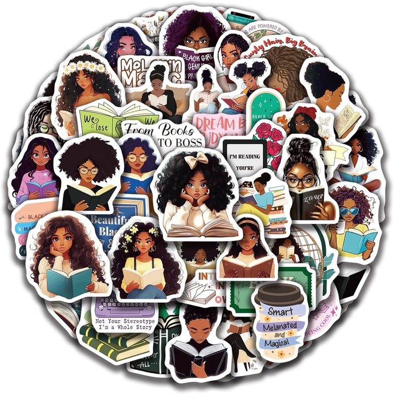 WAKEMOODEI 200PCS Black Girl Bookish Stickers, Black Woman Book Stickers Bookworm Reading Stickers for Laptop Vision Board Journal Water Bottle Book Lover Gifts - Image 1