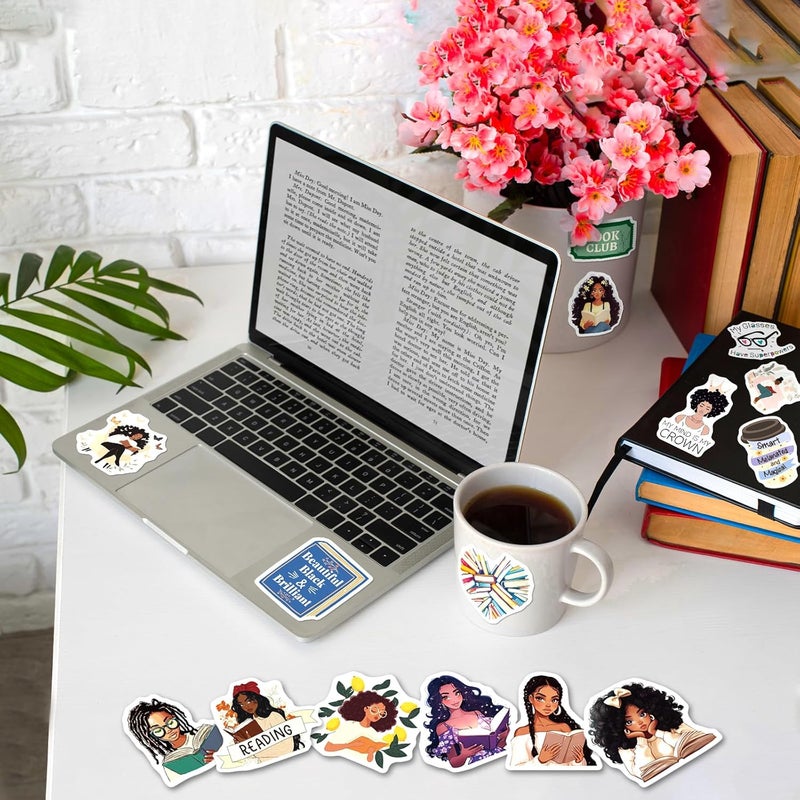 WAKEMOODEI 200PCS Black Girl Bookish Stickers, Black Woman Book Stickers Bookworm Reading Stickers for Laptop Vision Board Journal Water Bottle Book Lover Gifts - Image 5