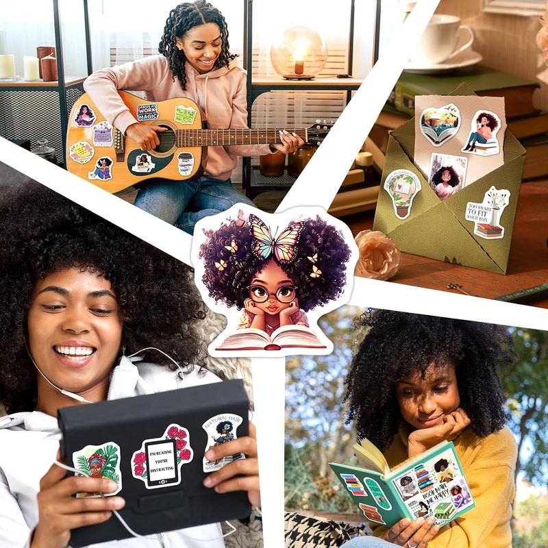 WAKEMOODEI 200PCS Black Girl Bookish Stickers, Black Woman Book Stickers Bookworm Reading Stickers for Laptop Vision Board Journal Water Bottle Book Lover Gifts - Image 4