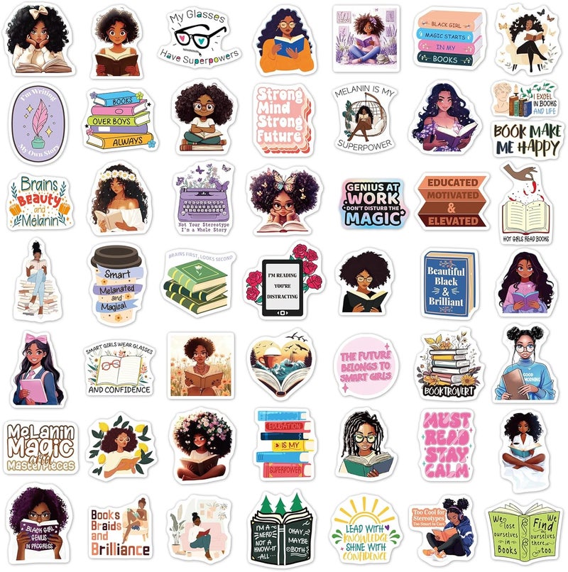 WAKEMOODEI 200PCS Black Girl Bookish Stickers, Black Woman Book Stickers Bookworm Reading Stickers for Laptop Vision Board Journal Water Bottle Book Lover Gifts - Image 2