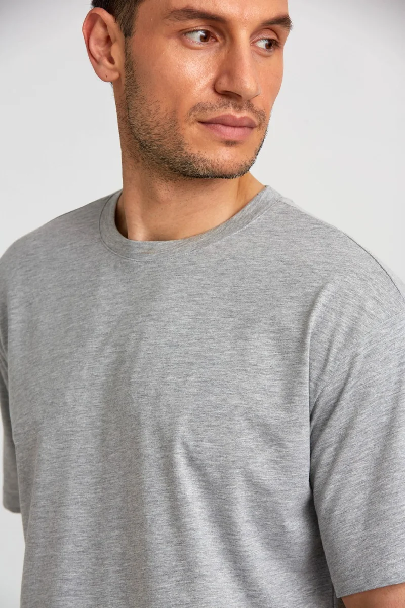 Bisse Basic Over Size T-Shirt Gray Melange TS2410N24199_D55-1