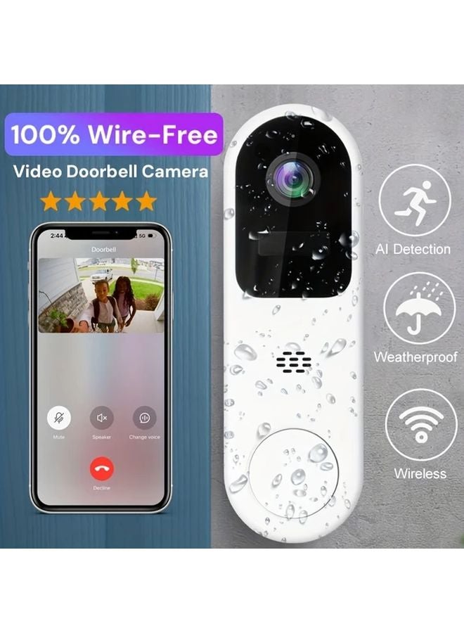 White Smart Doorbell Camera AI Human Detection Night Vision 2 Way Audio - Image 1