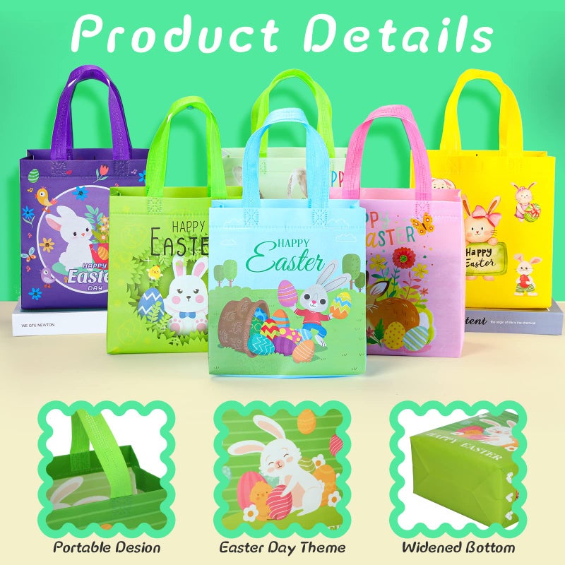 Tudomro 40 Pieces Easter Tote Bags with Handles Bunny Non Woven Bags Reusable Easter Grocery Shopping Bag Kitchen - Image 3