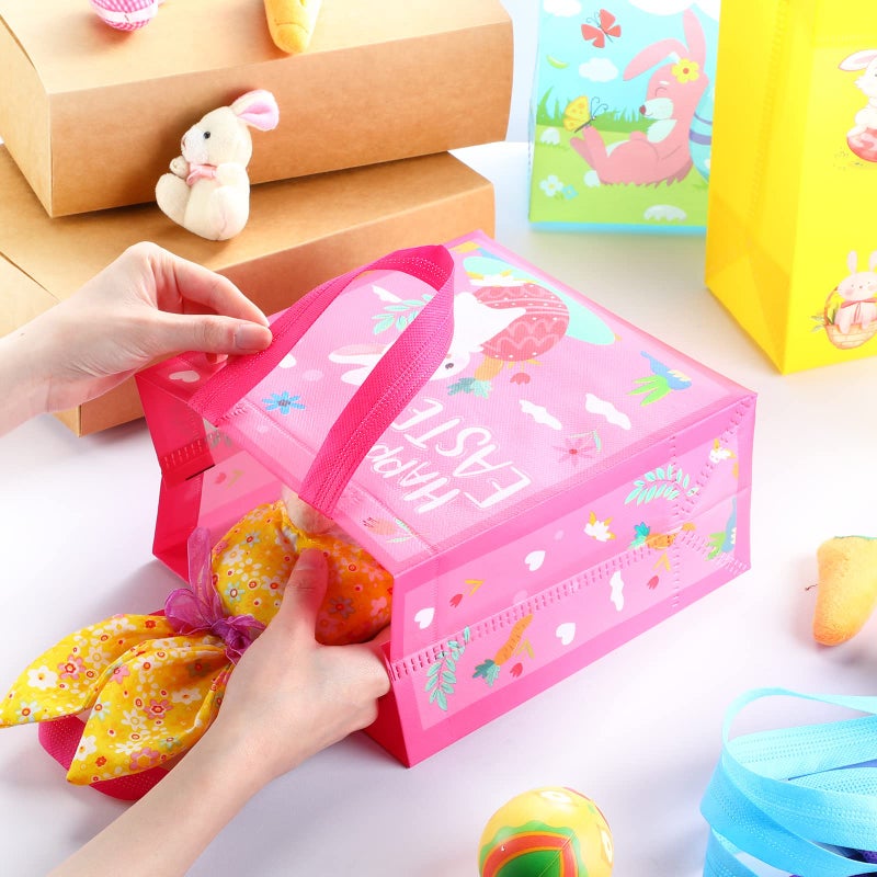 Tudomro 40 Pieces Easter Tote Bags with Handles Bunny Non Woven Bags Reusable Easter Grocery Shopping Bag Kitchen - Image 5