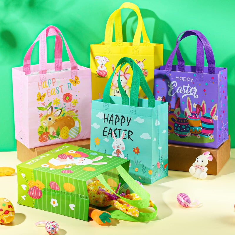 Tudomro 40 Pieces Easter Tote Bags with Handles Bunny Non Woven Bags Reusable Easter Grocery Shopping Bag Kitchen - Image 4