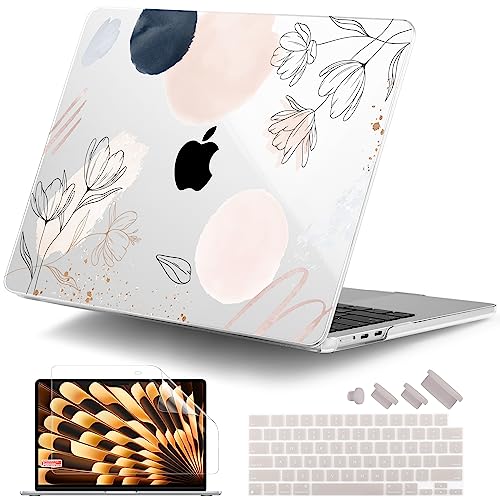 DONGKE Compatible with M5 MacBook Air 15 inch Case 2026 20252023 A3448 A3241 A3114 A2941 M4 M3 M2 Liquid Retina Display Touch ID Protective Hard Shell Cover Keyboard Skin Abstract Flowers - Image 1