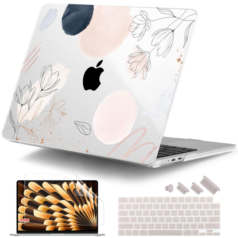 DONGKE Compatible with M5 MacBook Air 15 inch Case 2026 20252023 A3448 A3241 A3114 A2941 M4 M3 M2 Liquid Retina Display Touch ID Protective Hard Shell Cover Keyboard Skin Abstract Flowers - Image 2