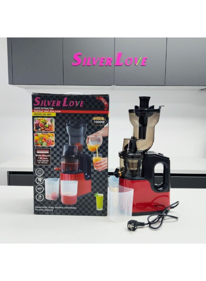 Silver Love 1000W Slow Juicer Machine for Fresh Healthy Fruit & Vegetable Juice with Wide Mouth Feeding Tube and Quiet Motor Performance - Image 2