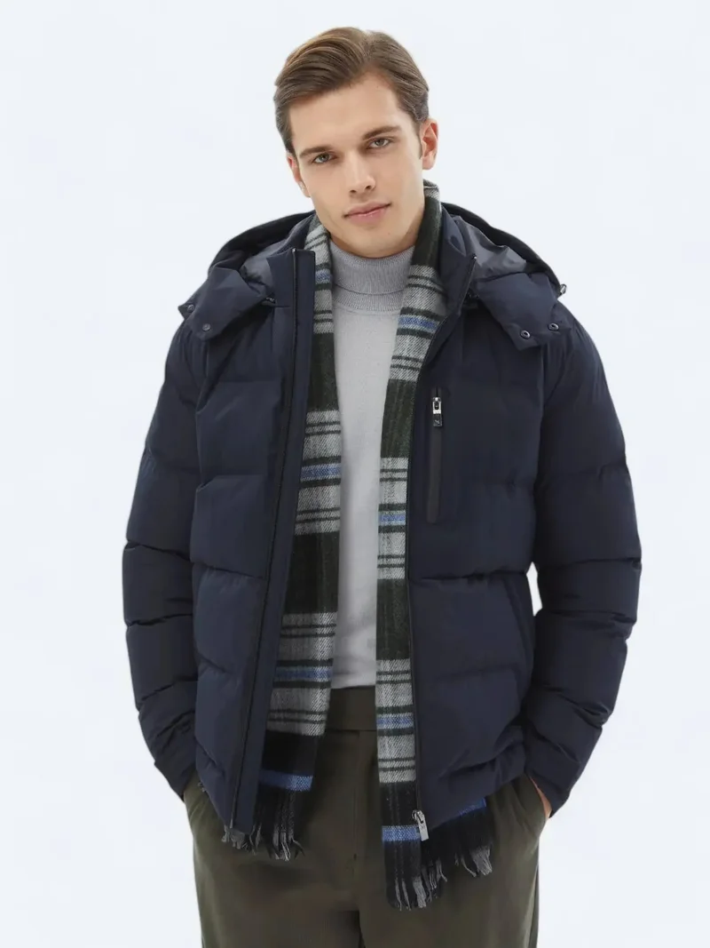 كيب معطف منسوج كاجوال بغطاء رأس، أزرق داكن، بقصة عادية