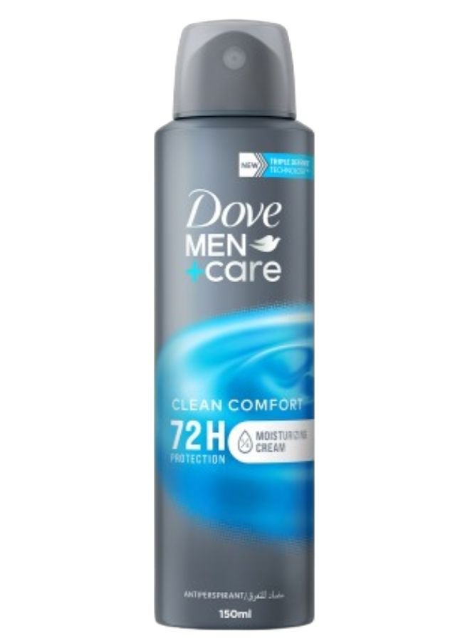 DOVE MEN Antiperspirant Deodorant Body Spray, Clean Comfort, Triple Defense Technology 150ml - Image 1