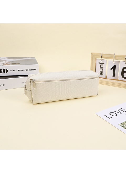 Solid Color Pencil Case Student Canvas Storage rice white
