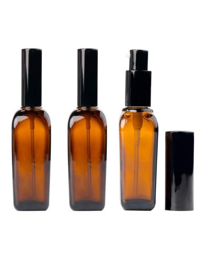 Erioctry 3PCS Empty Refillable Square Amber Glass Cream Lotion Pump Press Bottles Cosmetic Storage Container Vial Jars Holder Pot For Makeup Lotion Emulsion Essential Oil Dispenser 50ml/1.7oz - Image 1
