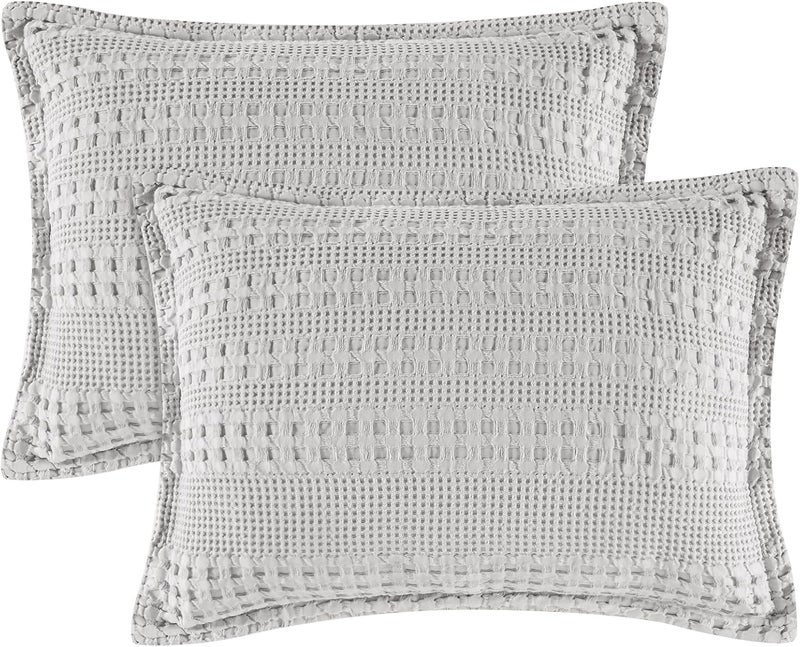PHF 100% Cotton Ruffle Waffle Pillow Shams King Size, 2 Pack 20" x 36" Soft Skin-Friendly Pillowcases, No Filling, Aesthetic Home Decor, Breathable Waffle Weave Bed Pillow Covers, Light Grey - Image 1