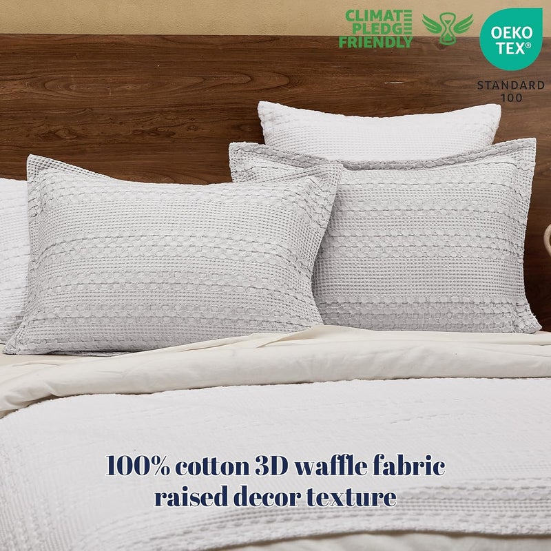 PHF 100% Cotton Ruffle Waffle Pillow Shams King Size, 2 Pack 20" x 36" Soft Skin-Friendly Pillowcases, No Filling, Aesthetic Home Decor, Breathable Waffle Weave Bed Pillow Covers, Light Grey - Image 3