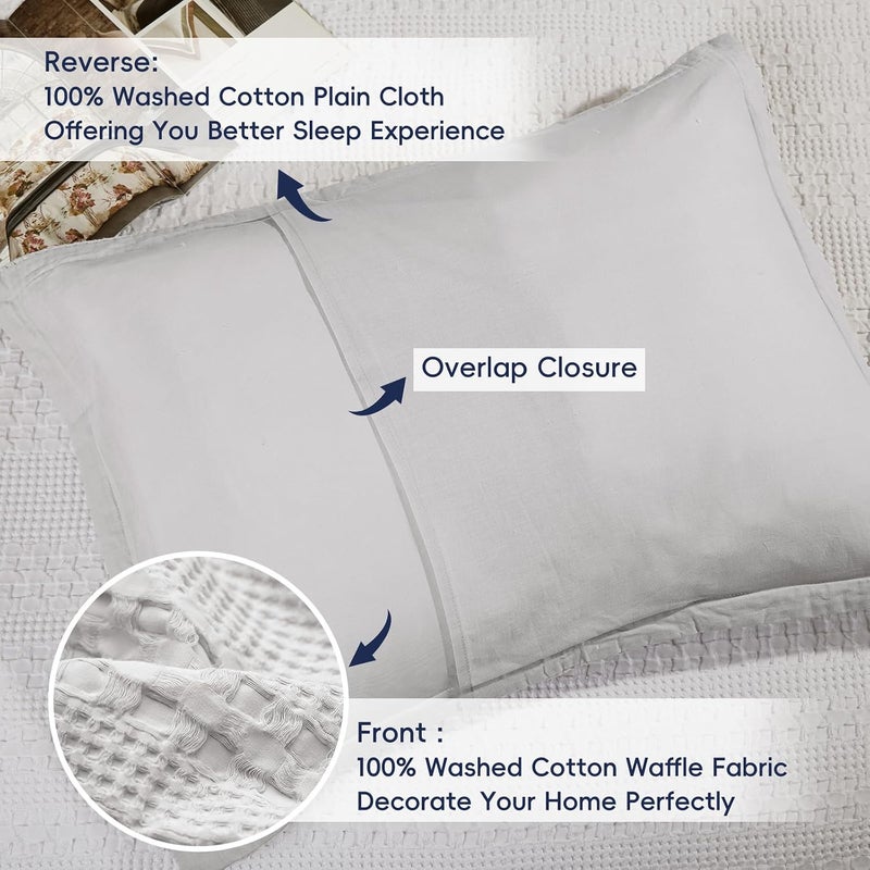 PHF 100% Cotton Ruffle Waffle Pillow Shams King Size, 2 Pack 20" x 36" Soft Skin-Friendly Pillowcases, No Filling, Aesthetic Home Decor, Breathable Waffle Weave Bed Pillow Covers, Light Grey - Image 4