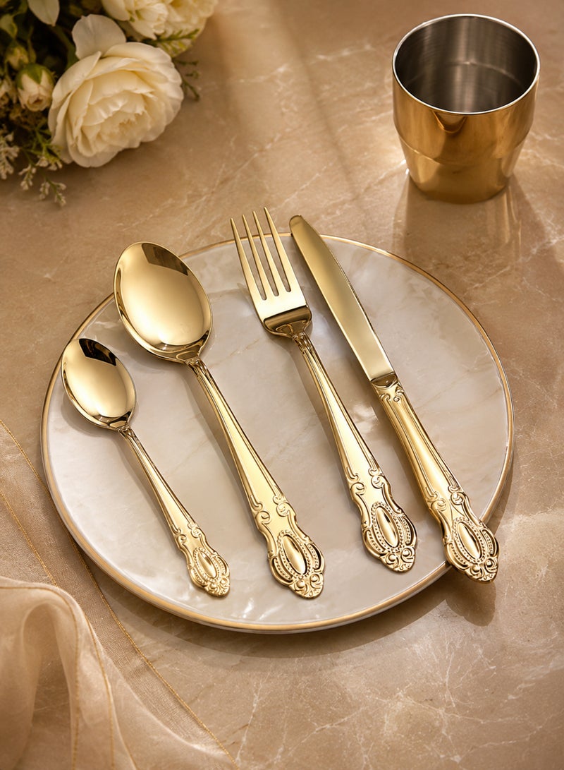 Aanya Homecraft Luxury Gold Plated Stainless Steel Flatware Set – 16 Piece Premium Cutlery Collection with Spoons, Forks & Knives, Silver-Gold Dining Set (MI-114F-16) - Image 1