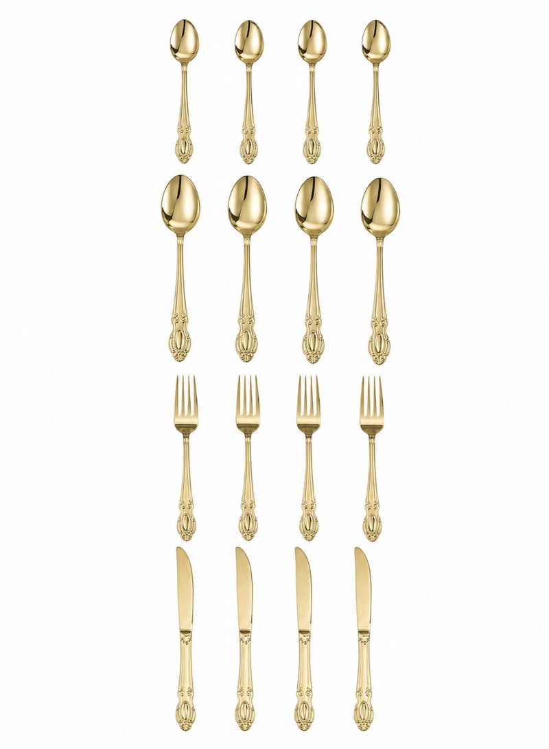 Aanya Homecraft Luxury Gold Plated Stainless Steel Flatware Set – 16 Piece Premium Cutlery Collection with Spoons, Forks & Knives, Silver-Gold Dining Set (MI-114F-16) - Image 4