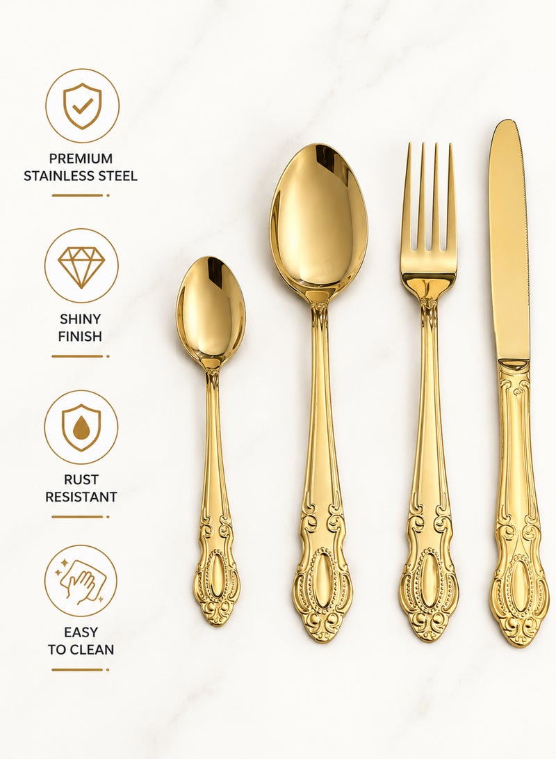 Aanya Homecraft Luxury Gold Plated Stainless Steel Flatware Set – 16 Piece Premium Cutlery Collection with Spoons, Forks & Knives, Silver-Gold Dining Set (MI-114F-16) - Image 2