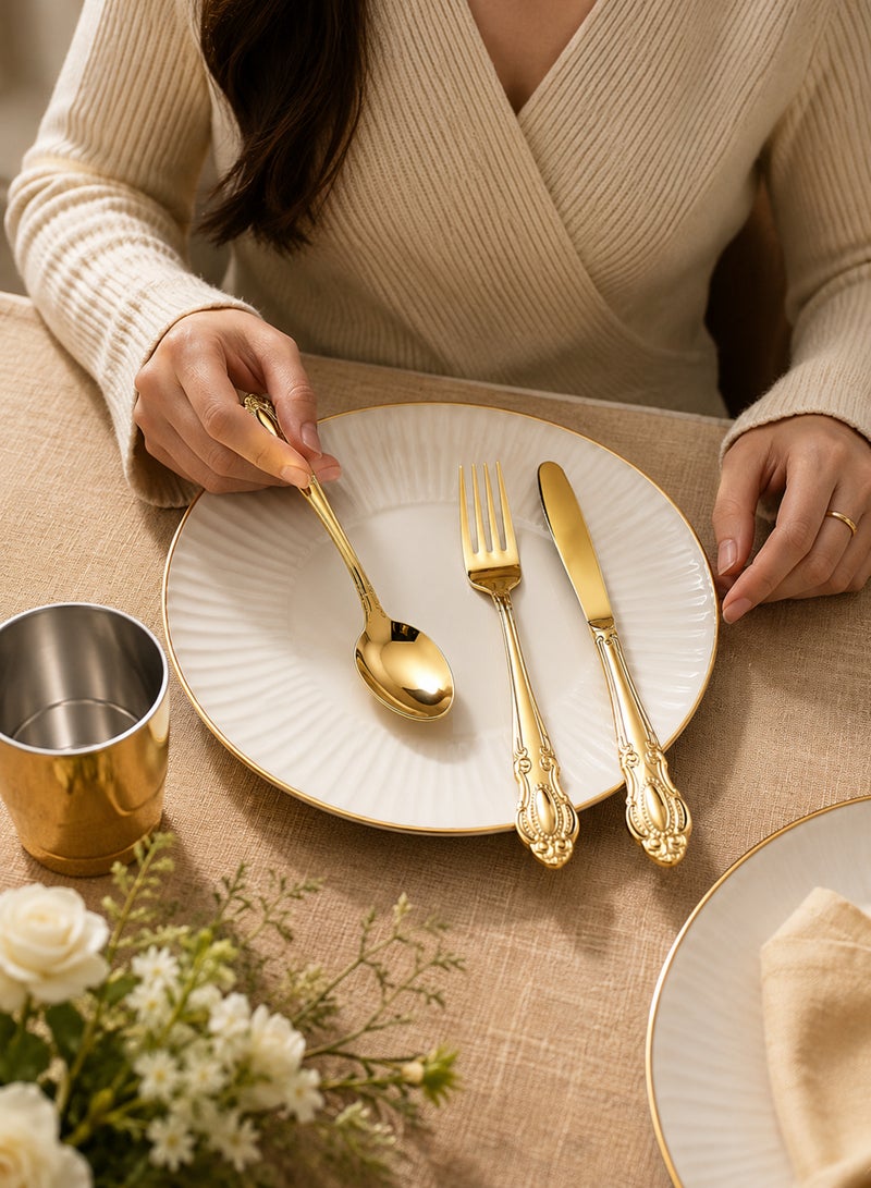 Aanya Homecraft Luxury Gold Plated Stainless Steel Flatware Set – 16 Piece Premium Cutlery Collection with Spoons, Forks & Knives, Silver-Gold Dining Set (MI-114F-16) - Image 5
