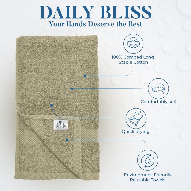 DAN RIVER 6-Pack Premium Hand Towels (16x28 Inches) - 100% Cotton, Ultra Soft, Lightweight, Highly Absorbent Towels for Bathroom, Spa, Gym, Salon, Hotel, and Travel - Beige - Image 3