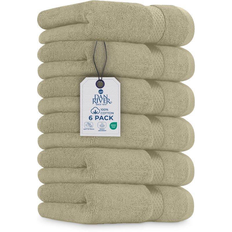 DAN RIVER 6-Pack Premium Hand Towels (16x28 Inches) - 100% Cotton, Ultra Soft, Lightweight, Highly Absorbent Towels for Bathroom, Spa, Gym, Salon, Hotel, and Travel - Beige - Image 1