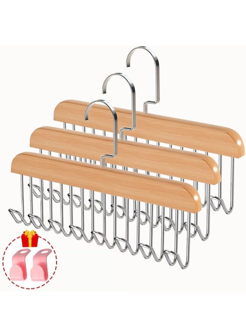 3-Pack Wooden Multi-Hook Hangers for Closet Organizer – Anti-Slip, 360° Rotating U-Shape Hooks, Sturdy and Space-Saving Storage for Belts, Ties, Vests, Bras, Underwear, Hats, and Scarves - Image 3