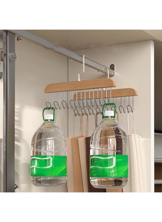 3-Pack Wooden Multi-Hook Hangers for Closet Organizer – Anti-Slip, 360° Rotating U-Shape Hooks, Sturdy and Space-Saving Storage for Belts, Ties, Vests, Bras, Underwear, Hats, and Scarves - Image 2