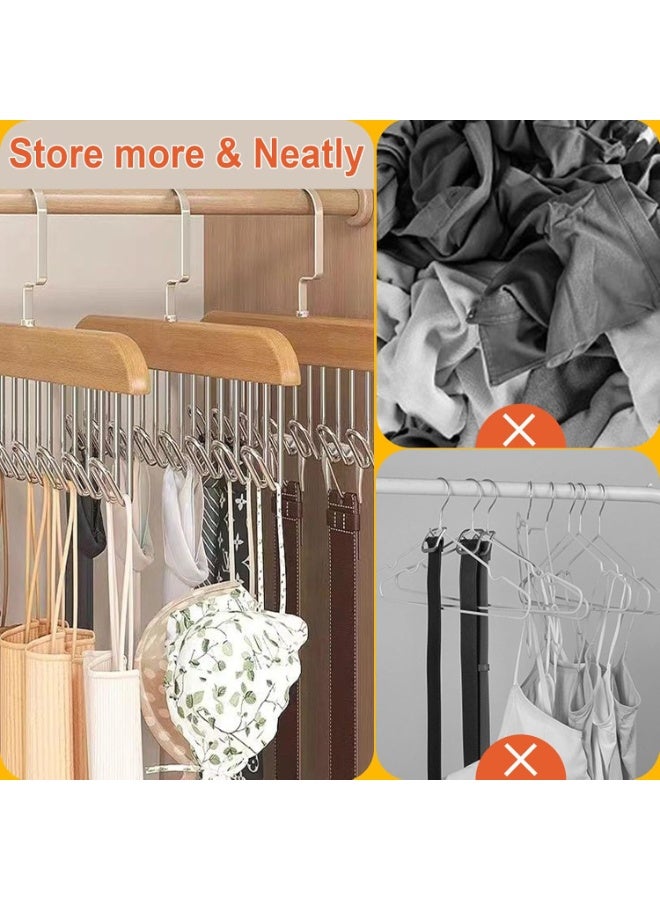3-Pack Wooden Multi-Hook Hangers for Closet Organizer – Anti-Slip, 360° Rotating U-Shape Hooks, Sturdy and Space-Saving Storage for Belts, Ties, Vests, Bras, Underwear, Hats, and Scarves - Image 5