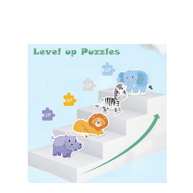 SOLARAE Toddler Puzzle Animal Shape Wooden Block Montessori Jigsaw Puzzle with Board Level-Up Puzzles for Beginner Preschool Learning Toys for Kids Educational Games Kindergarten Gifts for Boys Girls - Image 2