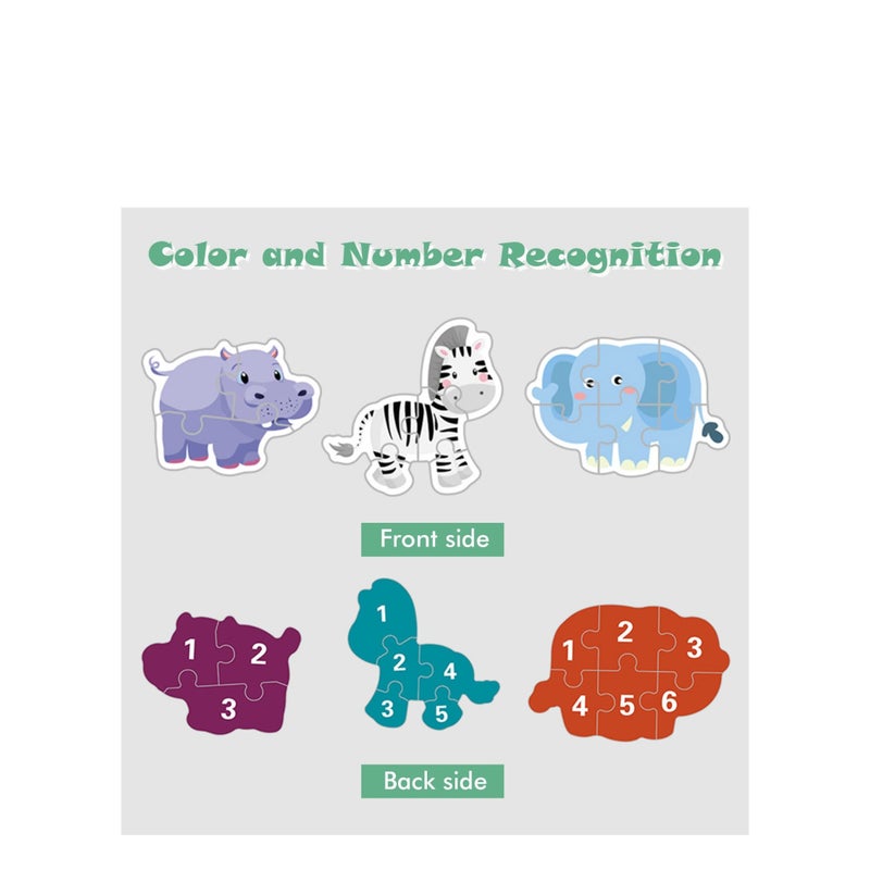 SOLARAE Toddler Puzzle Animal Shape Wooden Block Montessori Jigsaw Puzzle with Board Level-Up Puzzles for Beginner Preschool Learning Toys for Kids Educational Games Kindergarten Gifts for Boys Girls - Image 3