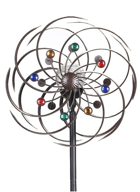 Wind Spinner Solar Powered Kinetic Garden Stake with Colorful Metal Windmill, Dual Direction Wind Catcher & 360° Swivel