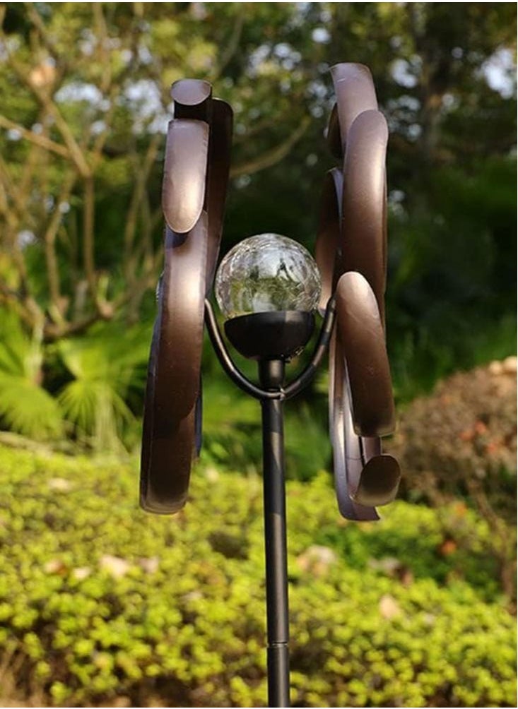 Wind Spinner Solar Powered Kinetic Garden Stake with Colorful Metal Windmill, Dual Direction Wind Catcher & 360° Swivel