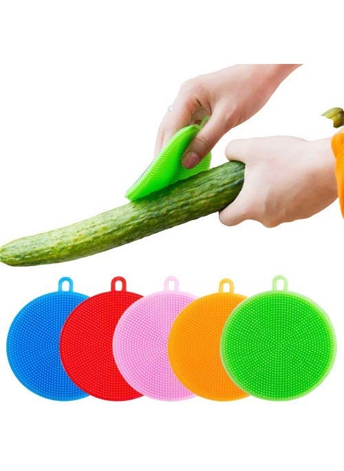 Perfect Pricee - Perfect Pricee Scrub Soft Silicone Round Cleaning Dish Washing Bowl Brush Non-Scratch for Household Kitchen Cleaner Tools Easy Remove Grease (Multicolour-Pack of 2) - Image 1