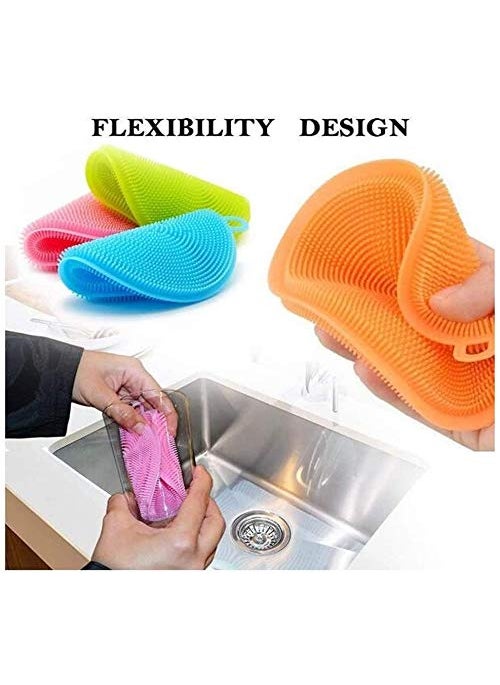 Perfect Pricee - Perfect Pricee Scrub Soft Silicone Round Cleaning Dish Washing Bowl Brush Non-Scratch for Household Kitchen Cleaner Tools Easy Remove Grease (Multicolour-Pack of 2) - Image 1