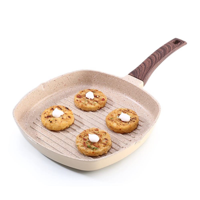 Wonderchef Duralife Die-cast 24 cm Grill Pan | 5 Layer Healthy Duramax Non-Stick Coating | Soft Touch Handle | Pure Grade Aluminium | PFOA Free | 1.5 liters | 2 Year Warranty Ivory - Image 1