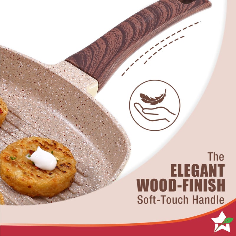 Wonderchef Duralife Die-cast 24 cm Grill Pan | 5 Layer Healthy Duramax Non-Stick Coating | Soft Touch Handle | Pure Grade Aluminium | PFOA Free | 1.5 liters | 2 Year Warranty Ivory - Image 5