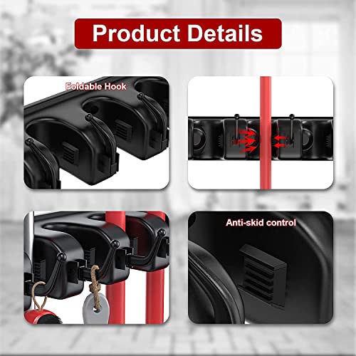 Zeinwap Plastic Mop And Broom Holder | Heavy Duty Broom Holder | Mop Organizer For Home Garden Garage And Storage | Wall Mounted, 5 Positions With 6 Hooks, Black - Image 5